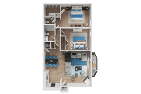 Floor plan for 2 beds, 1.5 baths, 1000 sqft